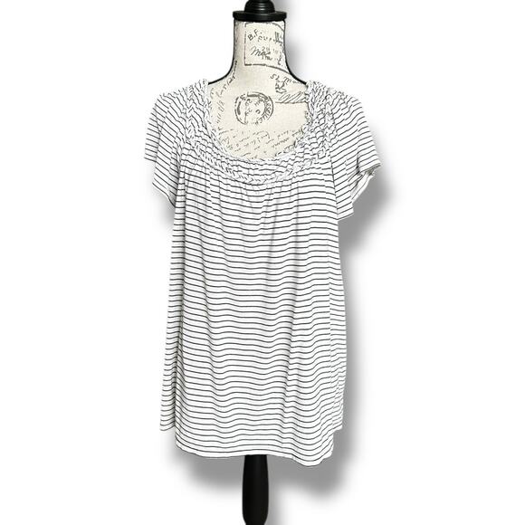 Max Studio Black White Stripe Scoop Neck Top 1X - Picture 2 of 6